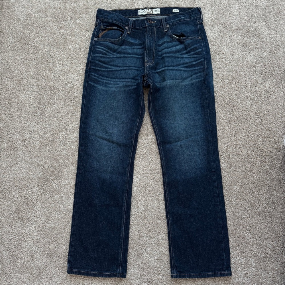 Ariat M5 Legacy Straight Leg Jeans Mens 34x32 Dark Wash Denim Whiskered Western